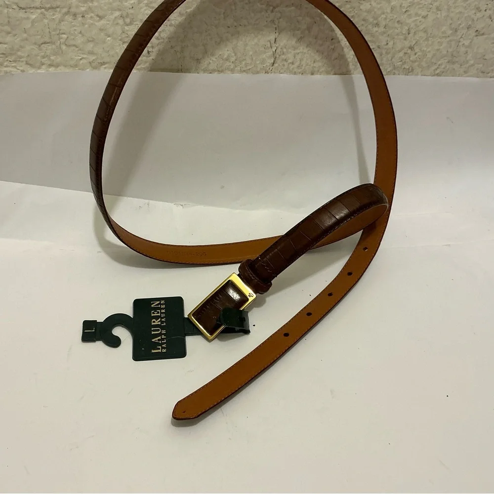 New Lauren Ralph Lauren Brown Leather Belt skinny size L